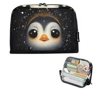 Mnsruu Bonito estuche de pie con diseño de pingüino estrellado, bolsa de gran capacidad para niños y niñas, estuche multicapa para lápices, organizador de papelería para la escuela, la oficina y el