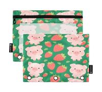 Mnsruu Bonito estuche para lápices con diseño de cerdo de fresa para carpeta de 3 anillas, 2 estuches para lápices con cremallera, ventana transparente con cremallera para suministros de oficina