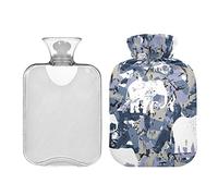 Mnsruu Botella de agua caliente, bolsa de agua caliente de elefantes blancos con cubierta suave, gran regalo para mujeres y niños, Navidad, 2L