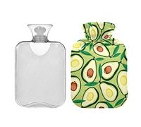 Mnsruu Botella de agua caliente con cubierta suave, bolsa de agua caliente de aguacate verde, gran regalo para mujeres y niños Navidad, 2L