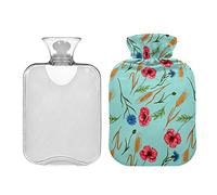 Mnsruu Botella de agua caliente con cubierta suave, bolsa de agua caliente de amapolas de acuarela, gran regalo para mujeres y niños, Navidad, 2L