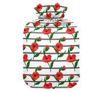 Mnsruu Botella de agua caliente con cubierta suave, bolsa de agua caliente de amapolas rojas, gran regalo para mujeres y niños, Navidad, 2L