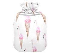 Mnsruu Botella de agua caliente de acuarela de helado de flamenco rosa con cubierta de terciopelo, bolsa de agua caliente transparente de 2 l para calentador de manos, alivio del dolor, calambres de terapia de frío caliente
