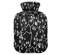 Mnsruu Botella de agua caliente de flor de cerezo blanco negro con cubierta de terciopelo, bolsa de agua caliente transparente de 2 l para calentador de manos, alivio del dolor, calambres de terapia de frío caliente