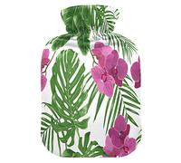 Mnsruu Botella de agua caliente de flores de orquídea morada con cubierta de terciopelo, bolsa de agua caliente transparente de 1 l para aliviar el dolor de manos calambres de terapia de frío caliente