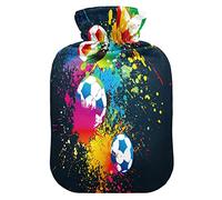 Mnsruu Botella de agua caliente de fútbol colorido con cubierta de terciopelo, bolsa de agua caliente transparente de 2 l para la mano, calentador de pies, alivio del dolor, calambres de terapia de frío caliente