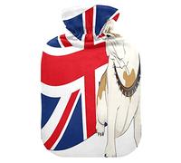 Mnsruu Botella de agua caliente de la bandera británica de Bulldog inglés con cubierta de terciopelo, bolsa de agua caliente transparente de 2L para calentador de manos, alivio del dolor, calambres de terapia de frío caliente