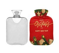 Mnsruu Botella de agua caliente de pan de jengibre de abeto de Navidad con cubierta, bolsa de agua caliente de 2 litros, gran regalo para mujeres y niños Navidad