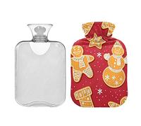 Mnsruu Botella de agua caliente de pan de jengibre de Navidad con cubierta, bolsa de agua caliente de 2 litros, gran regalo para mujeres y niños Navidad
