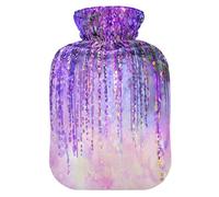 Mnsruu Botella de agua caliente de pintura al óleo de flor violeta abstracta con cubierta de terciopelo, bolsa de agua caliente transparente de 1 l para aliviar el dolor de manos calambres terapias de frío