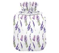 Mnsruu Botella de agua caliente floral de flores de lavanda con cubierta de terciopelo, bolsa de agua caliente transparente de 2 l para calentador de manos, alivio del dolor, calambres de terapia de frío caliente