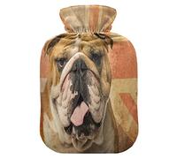 Mnsruu Botella de agua caliente retro de la bandera británica de Bulldog inglés con cubierta de terciopelo, bolsa de agua caliente transparente de 2L para calentador de manos, alivio del dolor, calambres de terapia de frío caliente