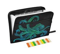 Mnsruu - Carpeta de archivos expandible de pulpo de acuarela azul con 13 bolsillos con etiquetas, organizador de archivos de acordeón, papel A4, para oficina, escuela, estudiante