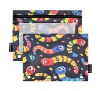 Mnsruu Caterpillar - Estuche para lápices de 3 anillas, 2 estuches para lápices con cremallera, ventana transparente con cremallera para suministros de oficina, multicolor, Talla única, Organizador de