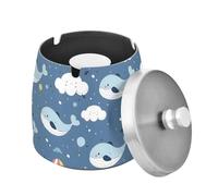 Mnsruu Cenicero de escritorio con diseño de ballena de dibujos animados con globo a prueba de olores, cenicero de acero inoxidable para jardín, bar, balcón, decoración de oficina en casa