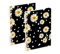 Mnsruu Cuaderno A5 de margaritas blancas de acuarela, encuadernación en espiral, para trabajo, escuela, escritura, diario, 120 páginas, 15 x 21 cm, paquete de 2