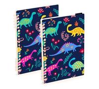 Mnsruu Cuaderno con diseño de dinosaurios para niños, tamaño A5, encuadernado, para el trabajo, la escuela, escritura, diario, rayado, 120 páginas, 15 x 21 cm, paquete de 2