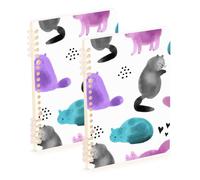 Mnsruu Cuaderno de anillas A5 con patrón brillante sin costuras con diseño de gatos en acuarela, para el trabajo, la escuela, escritura, diario, rayado, 120 páginas, 15 x 21 cm, paquete de 2