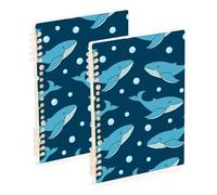Mnsruu Cuaderno de ballena azul A5 con espiral para trabajo, escuela, escritura, diario, rayado, 120 páginas, 15 x 21 cm, paquete de 2