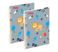 Mnsruu Cuaderno de dibujos animados de animales de león A5, cuaderno encuadernado de alambre para el trabajo, escuela, escritura, diario, rayado, 120 páginas, 15 x 21 cm, paquete de 2