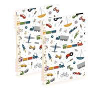 Mnsruu Cuaderno de dibujos animados Transpoartion Cars A5, cuaderno encuadernado de alambre para el trabajo, escuela, escritura, diario, rayado, 120 páginas, 15 x 21 cm, paquete de 2