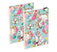 Mnsruu Cuaderno de espiral A5 con diseño de caballo y flores, para el trabajo, escuela, escritura, diario, rayado, 120 páginas, 15 x 21 cm, paquete de 2