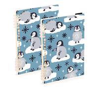 Mnsruu Cuaderno de invierno con diseño de pingüinos y copos de nieve, tamaño A5, encuadernado, para el trabajo, la escuela, escritura, diario, rayado, 120 páginas, 15 x 21 cm, paquete de 2
