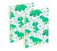Mnsruu Cuaderno vectorial de dinosaurios verdes, A5, encuadernado, para el trabajo, la escuela, escritura, diario, rayado, 120 páginas, 15 x 21 cm, paquete de 2