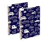 Mnsruu Cute Cars - Cuaderno de espiral A5 para el trabajo, escuela, escritura, diario, rayado, 120 páginas, 15 x 21 cm, 2 unidades, color azul