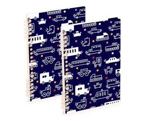 Mnsruu Cute Cars - Cuaderno de espiral A5 para el trabajo, escuela, escritura, diario, rayado, 120 páginas, 15 x 21 cm, 2 unidades, color azul