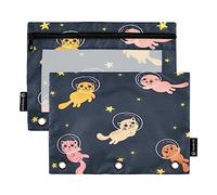 Mnsruu Cute Home Cats in Space - Estuche para lápices para carpeta de 3 anillos, 2 bolsas para lápices con cremallera, estuche transparente con cremallera para lápices para suministros escolares de