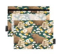 Mnsruu Daisy Capibala - Estuche para lápices con patrón de 3 anillas, 2 estuches para lápices con cremallera, ventana transparente con cremallera para suministros de oficina, multicolor, Talla única