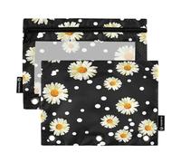 Mnsruu Daisy Point - Estuche para lápices de 3 anillos con cremallera, paquete de 2 estuches con ventana transparente para cosméticos, suministros de oficina y universidad, multicolor, Talla única