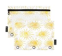 Mnsruu Dibujos de sol aislados sobre fondo blanco para carpeta de 3 anillas, 2 estuches para lápices con cremallera, ventana transparente con cremallera, estuche para lápices para suministros de