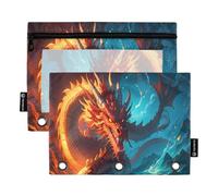 Mnsruu Dragon Water and Fire - Estuche para lápices de anime para carpeta de 3 anillas, 2 estuches para lápices con cremallera, ventana transparente con cremallera para suministros de oficina