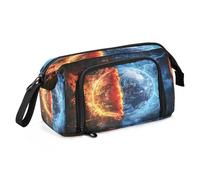 Mnsruu Earth Half - Estuche para lápices de gran capacidad, color rojo y azul