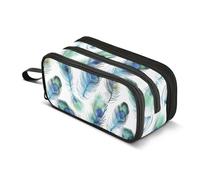 Mnsruu Estuche azul con plumas de pavo real para niños y niñas, gran capacidad, organizador de artículos de papelería, estuche con cremallera, para niños, adolescentes y adultos, multicolor,