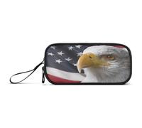 Mnsruu Estuche con 3 compartimentos para lápices, diseño de pájaro americano con texto en inglés "Happy Independence Day" para oficina, universidad, escuela, adolescente, estudiante, niña y niño