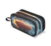 Mnsruu Estuche de baloncesto con 3 compartimentos para lápices, diseño de llamas de agua, para escuela, portátil, para niñas y niños, Llama de agua de baloncest, Talla única
