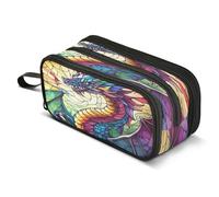 Mnsruu Estuche de gran capacidad para lápices, diseño de dragones, color rojo y azul, con 3 compartimentos, organizador de almacenamiento portátil para adolescentes, niñas, niños, escuela, oficina