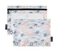 Mnsruu Estuche para lápices con diseño de estrellas de mar de pulpo para carpeta de 3 anillos con cremallera, paquete de 2 estuches con ventana transparente para cosméticos para suministros de oficina