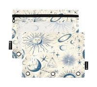 Mnsruu Estuche para lápices con diseño de planeta y cielo estrellado azul para carpeta de 3 anillas, 2 estuches para lápices con cremallera, ventana transparente con cremallera para suministros de