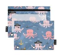 Mnsruu Estuche para lápices con patrón de pulpo para carpeta de 3 anillos con cremallera, paquete de 2 estuches con ventana transparente para cosméticos para suministros de oficina y universidad