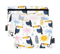 Mnsruu Estuche para lápices con patrón de tucanes para carpeta de 3 anillos con cremallera, paquete de 2 estuches con ventana transparente para cosméticos para suministros de oficina y universidad