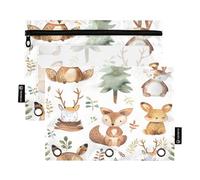 Mnsruu Estuche para lápices de bosque de acuarela para carpeta de 3 anillas, 2 estuches para lápices con cremallera, ventana transparente con cremallera para suministros de oficina, multicolor, Talla