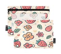 Mnsruu Estuche para lápices de fresa para carpeta de 3 anillas, 2 estuches para lápices con cremallera, estuche transparente con cremallera para suministros de oficina, multicolor, Talla única