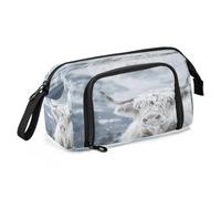 Mnsruu Estuche para lápices de gran capacidad con diseño de vaca de las tierras altas y montañas nevadas, estuche organizador de papelería para niños y niñas, White Highland Cow and Snow Mountain