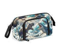 Mnsruu Estuche para lápices de gran capacidad, The Struggle Between Dinosaurs and Sharks, bolsa para bolígrafos, bolsa de papelería, escuela, universidad, oficina, organizador para adolescentes,