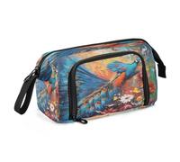 Mnsruu Estuche para lápices de pintura al óleo, diseño de flor de pavo real, bolsa de mano para estudiantes, adolescentes, escuela, oficina, multicolor