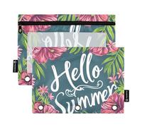 Mnsruu Estuche para lápices para carpeta de 3 anillas, bolsa de lápices con inscripción Hello Summer, bolsa de cosméticos con cremallera transparente para oficina, viajes, cosméticos, paquete de 2,